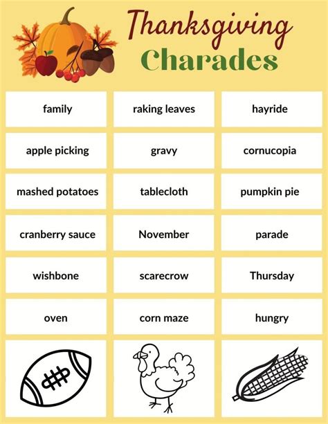 thanksgiving charades words|228 Thanksgiving Charades Word Game Ideas